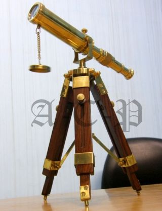 Brass Decorative Telescope With Stand Collectible Nautical Decorative Prop Gift photo