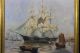 Antique Early - 20thc O/c Oil Painting,  3 - Mast Ship Harbor Maritime Seascape Other photo 2