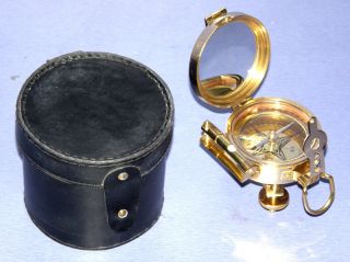 Brass Stand - Able Compass With Leather Case Nautical Collectible Marine Prop photo