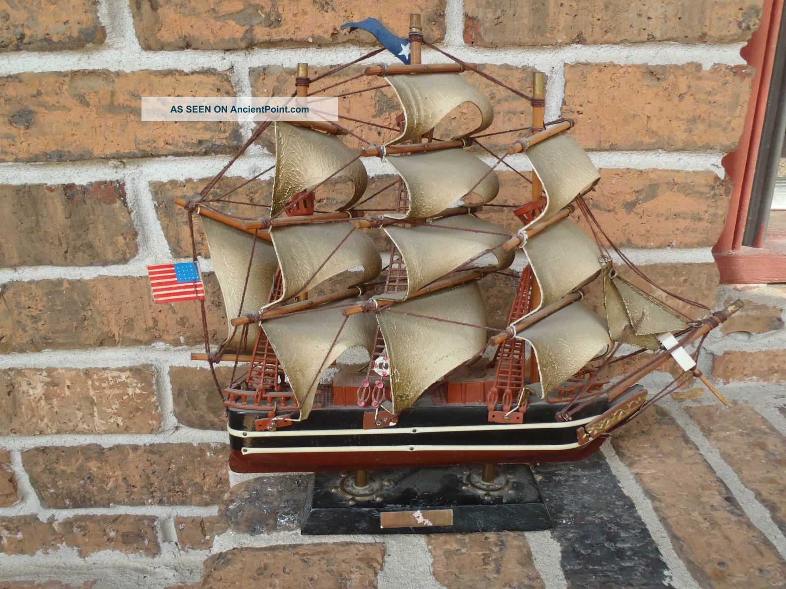 Vintage Antique Wood Model Ship Boat On Stand Estate Model Ships photo