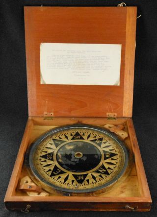 Great Antique Nautical Glass & Brass Compass Card Dial In Box photo