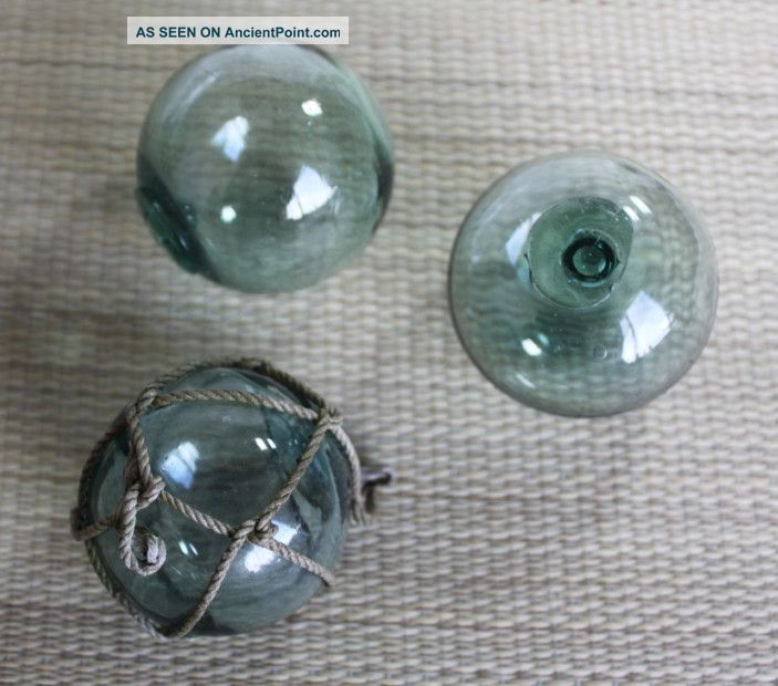 3 X Japanese Glass Fishing Float / Authentic In Hokkaido Fishing Nets & Floats photo