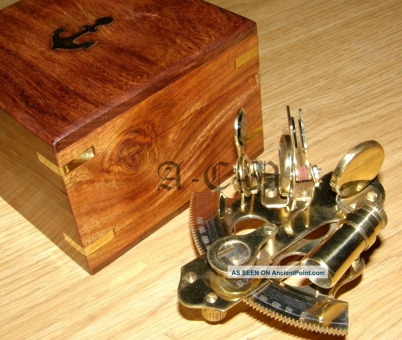 Brass Nautical Sextant W/wooden Box Marine Collectible Sextant W/box Prop Gift Sextants photo