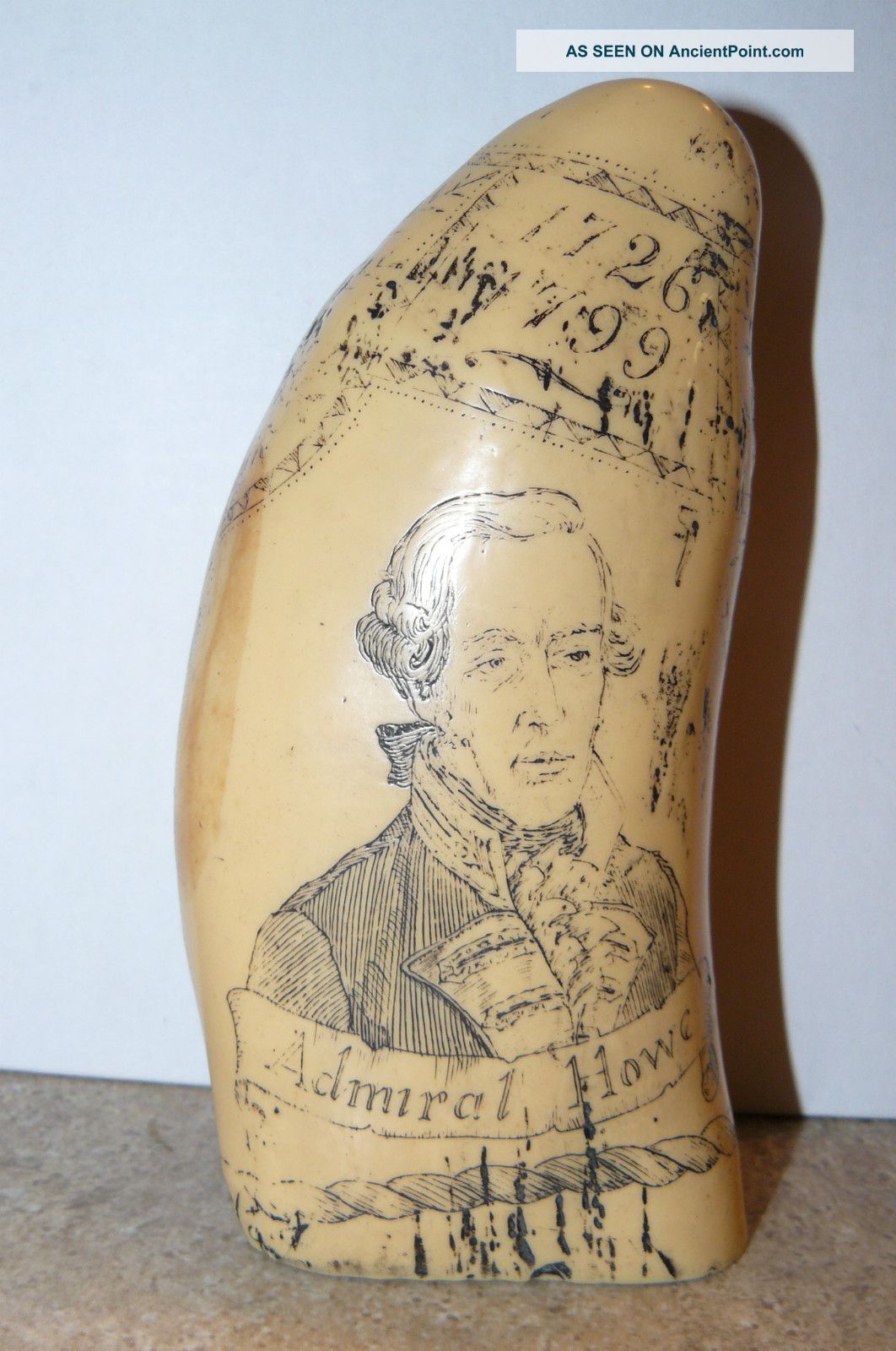 Scrimshaw Replica Whale Tooth Admiral Howe & The Brunswick Handsome Tooth Scrimshaws photo