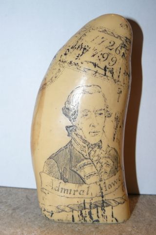 Scrimshaw Replica Whale Tooth Admiral Howe & The Brunswick Handsome Tooth photo