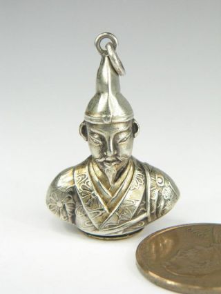Unusual Antique Silver Japanese Shogun Compass Charm Pendant C1900 photo