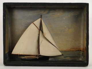 Antique 19c.  American Folk Art Ship Nautical Maritime Sailboat Seascape Diorama photo