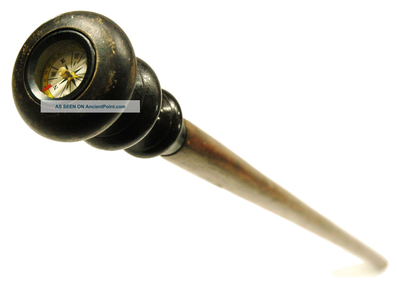 Antique Captain ' S Cane W/ Compass Walking Stick Brass Head W/ Hidden Storage Nm Compasses photo