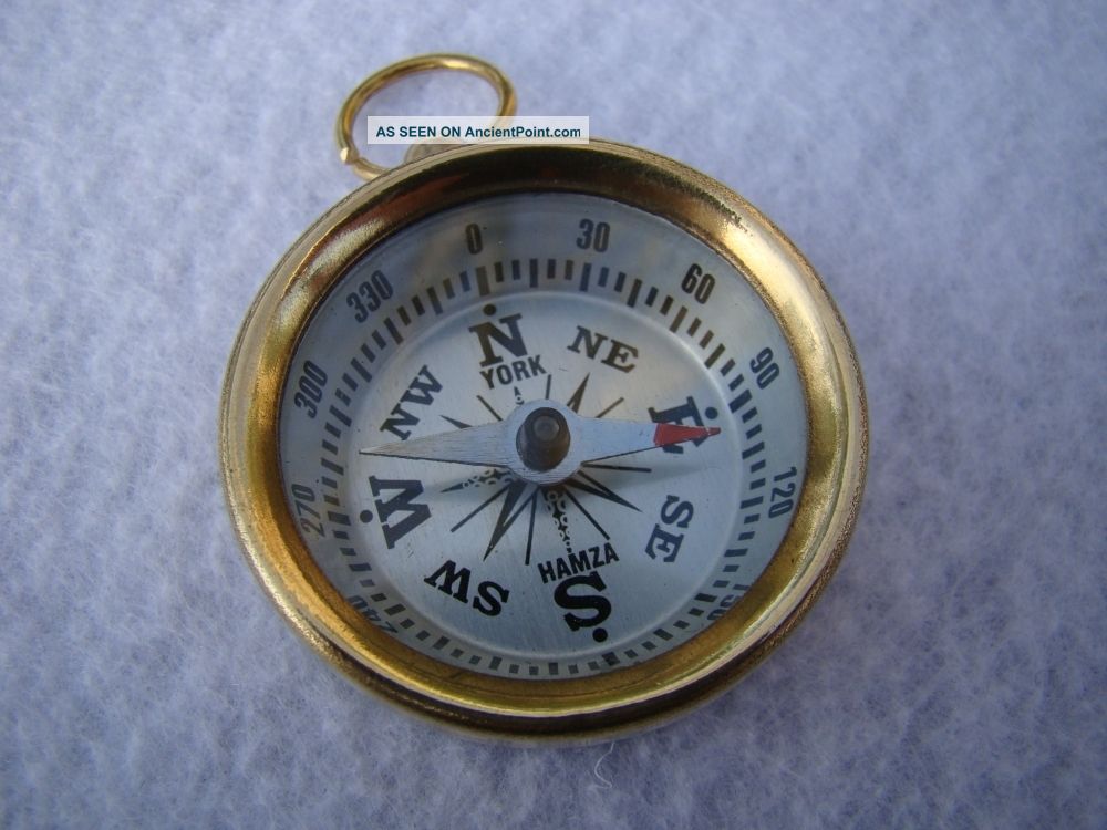 Brass Pocket Compass Magnetic Nautical Camping Hiking White Face Compasses photo