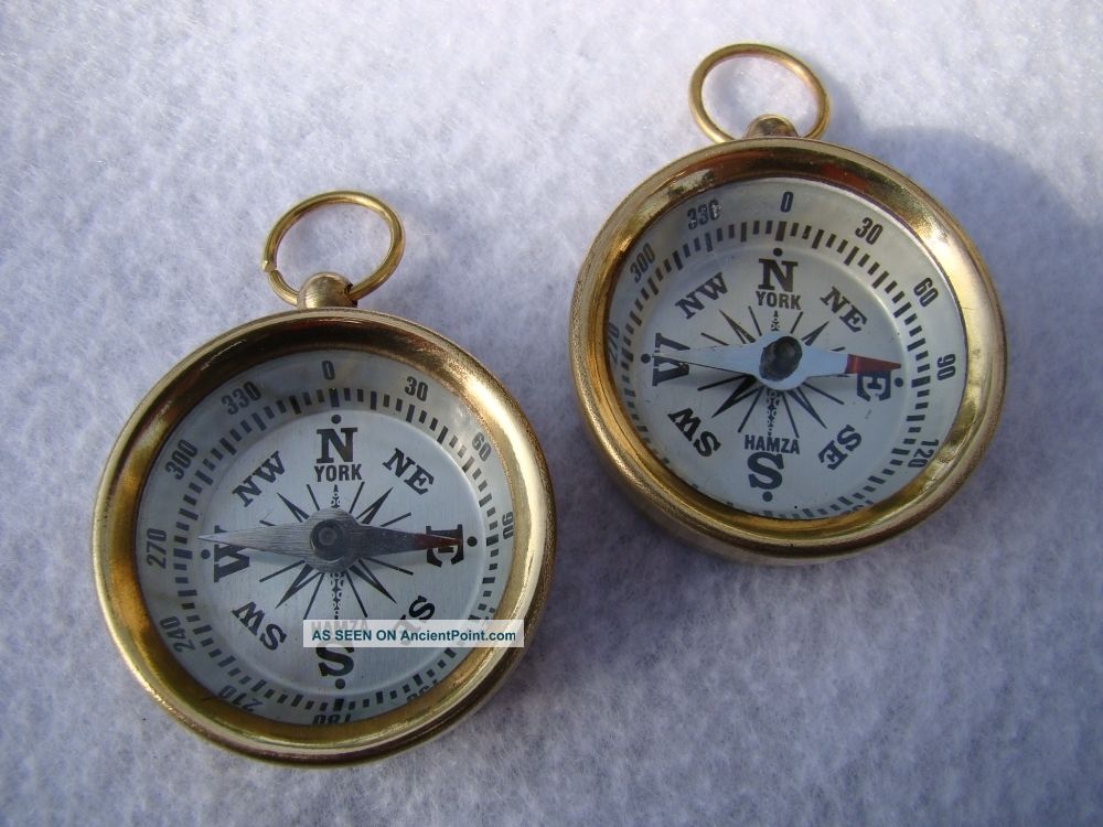 (2) X Brass Pocket Compass Nautical Camping Hiking Magnetic White Face Compasses photo