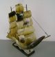 Sailing Ship Ox Horn Vintage Wood Base Metal Wave Spanish Galleon Carved Boat Model Ships photo 2