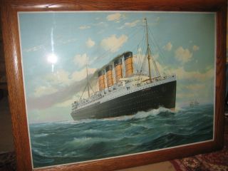 Fred Pansing Lithograph Rms Lusitania Ship White Star Lines Adv.  Poster photo