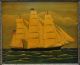 20th C.  Primitive Oil On Board - Full Sail Ship With American Flag - Unsigned Other photo 1