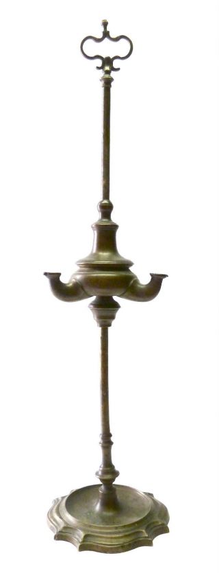 Antique Brass Whale Oil Tall Lamp - Patina - Circa 1850 ' S photo