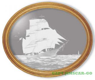 Oval Etched Nautical Wall Mirror Of Tall Sailing Ship photo