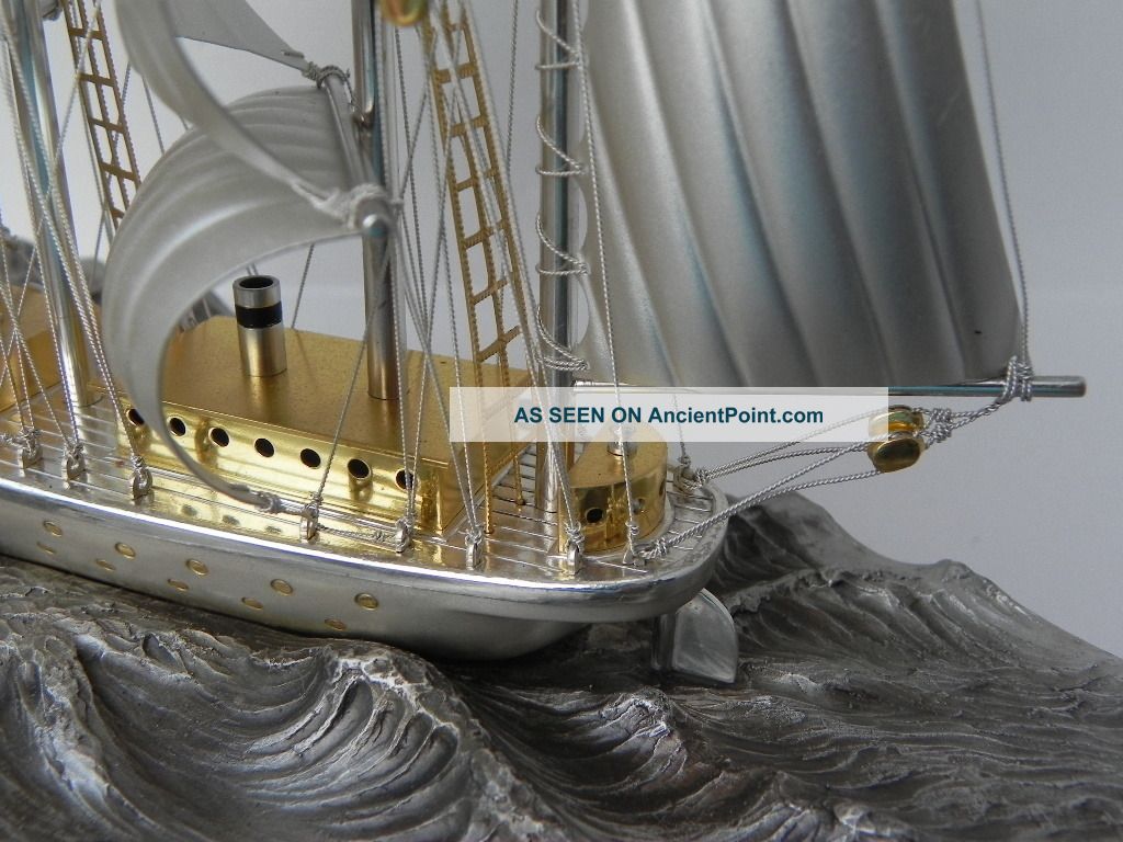 Large Old Signed Japanese 3 Masted Sterling Silver 985 Ship By