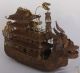 Dragon Boat Old Vintage Chinese Tin Ship Gold Gilding Gilt River Nautical Antiqu Dragons photo 3