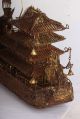 Dragon Boat Old Vintage Chinese Tin Ship Gold Gilding Gilt River Nautical Antiqu Dragons photo 7