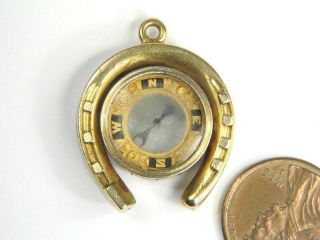 Antique English 15k Gold Platinum Horse Shoe Compass Fob Charm C1910 photo