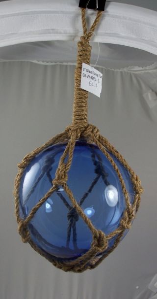 Nautical Fishing Float Blue Glass Ball Rope Netting 6 