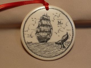 Scrimshaw Resin Christmas Ornament Ship/ Whale Tail photo