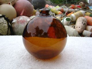 4+1/2 Inch Tall Northwest Glass Company Glass Float Amber Ball Nw2 Mark (262) photo