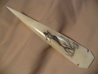 Scrimshaw Buffalo Bone Spear Handle Letter Opener Mermaid photo