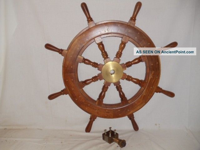 Vintage Nautical Wooden Wood & Brass Ship Boat Steering Wheel Helm 32 
