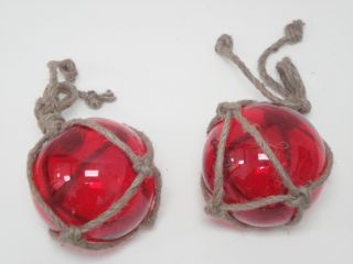 Red Glass Float Ball With Fishing Net 5 