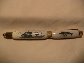 Scrimshaw Whitetail Deer Antler Combinationtool Pen Ship/ Whale Tail /humpback photo