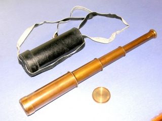 Antique Brass Retractable Telescope With Leather Case Collectible Nautical Prop photo