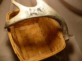 Scrimshaw Deer Antler Handle Woven Style Basket Mallard Ducks photo