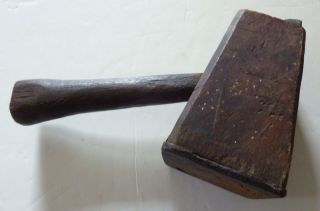 Antique Nautical Mallet (wood & Iron) Hand Made,  1800s,  Patina,  Heavy,  Primitive photo