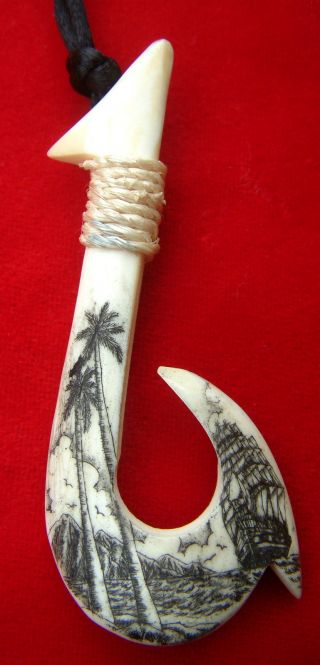 Nautical Scrimshaw Polynesian Style Bone Surfer 3 