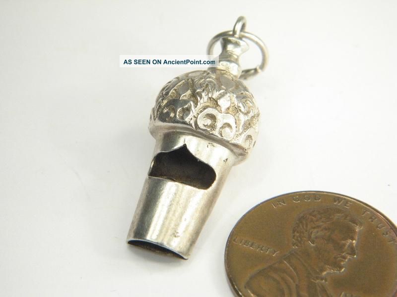 Lovely Antique Victorian English Silver Whistle Charm Fob C1890 Bells & Whistles photo
