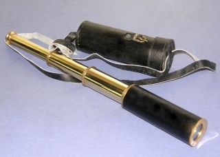 Brass Retractable Telescope With Leather Case Collectible Nautical Marine Gift photo