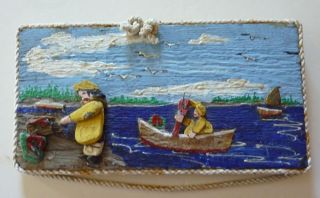 Fishing Scene,  Painted Rocks,  Painted Background,  Old Salt,  Sailboat,  On Board photo