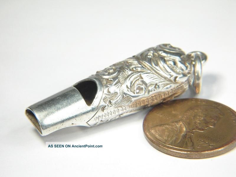 Antique English Sterling Silver Dog Whistle Charm Fob C1888 Very Loud Bells & Whistles photo