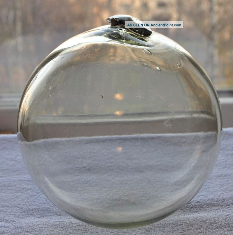 1920s Estonia Olive Clear Heavy Bubbly Glass Buoy Float 1 Fishing Nets & Floats photo