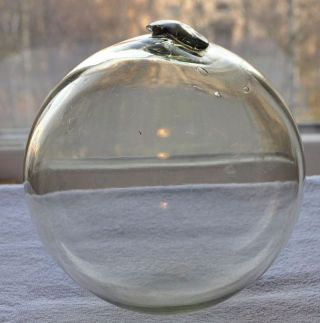 1920s Estonia Olive Clear Heavy Bubbly Glass Buoy Float 1 photo