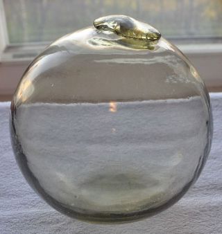 1920s Estonia Olive Clear Heavy Bubbly Glass Buoy Float 4 photo