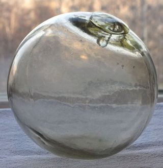 1920s Estonia Olive Clear Heavy Bubbly Glass Buoy Float Weird Pontil photo