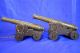 Pair Antique Model Brass Cannon On Wooden Navy Carriage Mark Us 1810 War Of 1812 Other photo 3