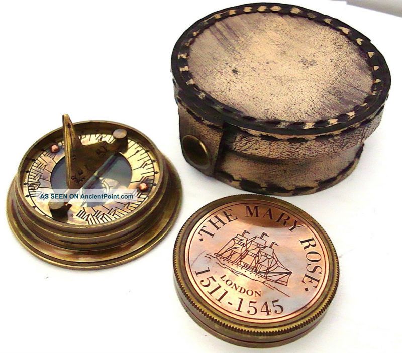 The Mary Rose Pocket - Sundial Compass W Leather Box Compasses photo