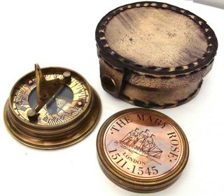 The Mary Rose Pocket - Sundial Compass W Leather Box photo