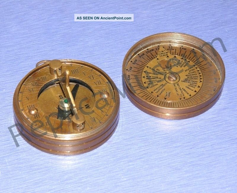 Antique Sundial Compass W/lid Brass Nautical Compass Collectible Marine Prop Compasses photo