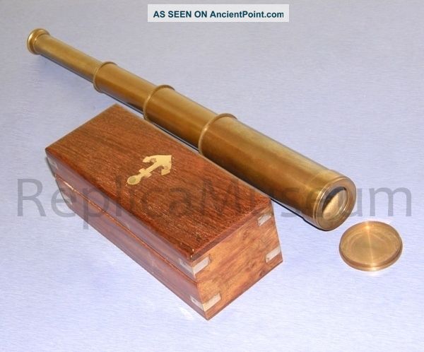 Antique Brass Pullout Telescope With Wooden Box Nautical Collectible Marine Gift Telescopes photo