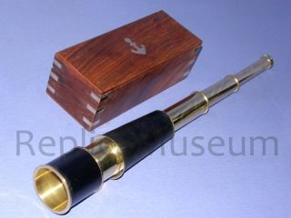 Retractable Telescope With Wooden Box Nautical Brass Telescope Collectible Gift photo