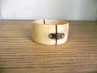 Old Antique Carved Faux Ivory Bracelet With Native Repairs From Nigeria Or Congo photo