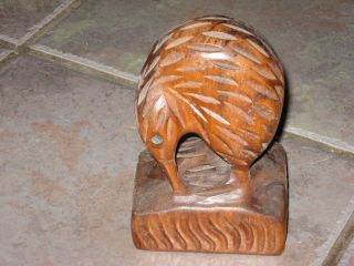 Vintage Wooden Carved Kiwi,  Nacre Mother Of Pearl Eyes 5.  5 